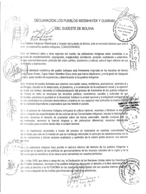 DECLARACION DE PUEBLOS INDÍGENAS DEL ORIENTE